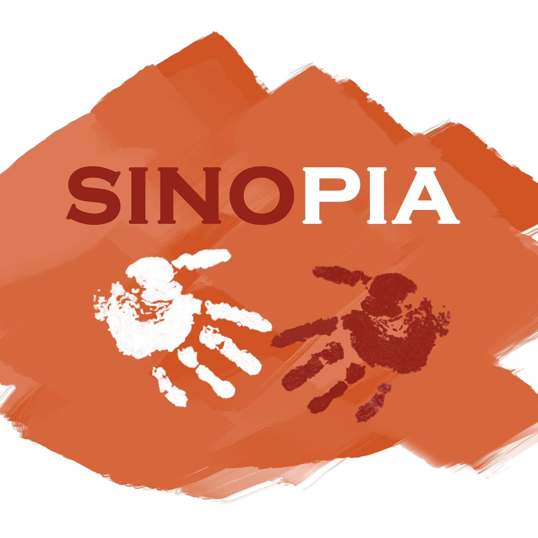 Sinopia Firmenlogo. Zwei Hände im Stile einer Höhlenmalerei
